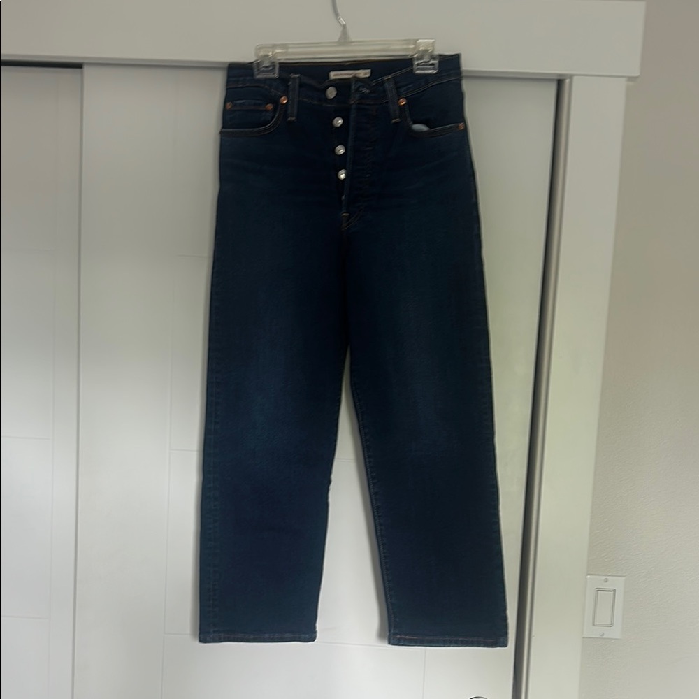 Levi's Blue Ankle Cropped Jeans with High-Rise Waist